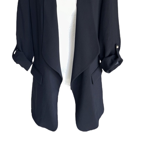 Zara Black Roll Button Sleeve Open Front Blazer Jacket - L - Picture 8 of 16